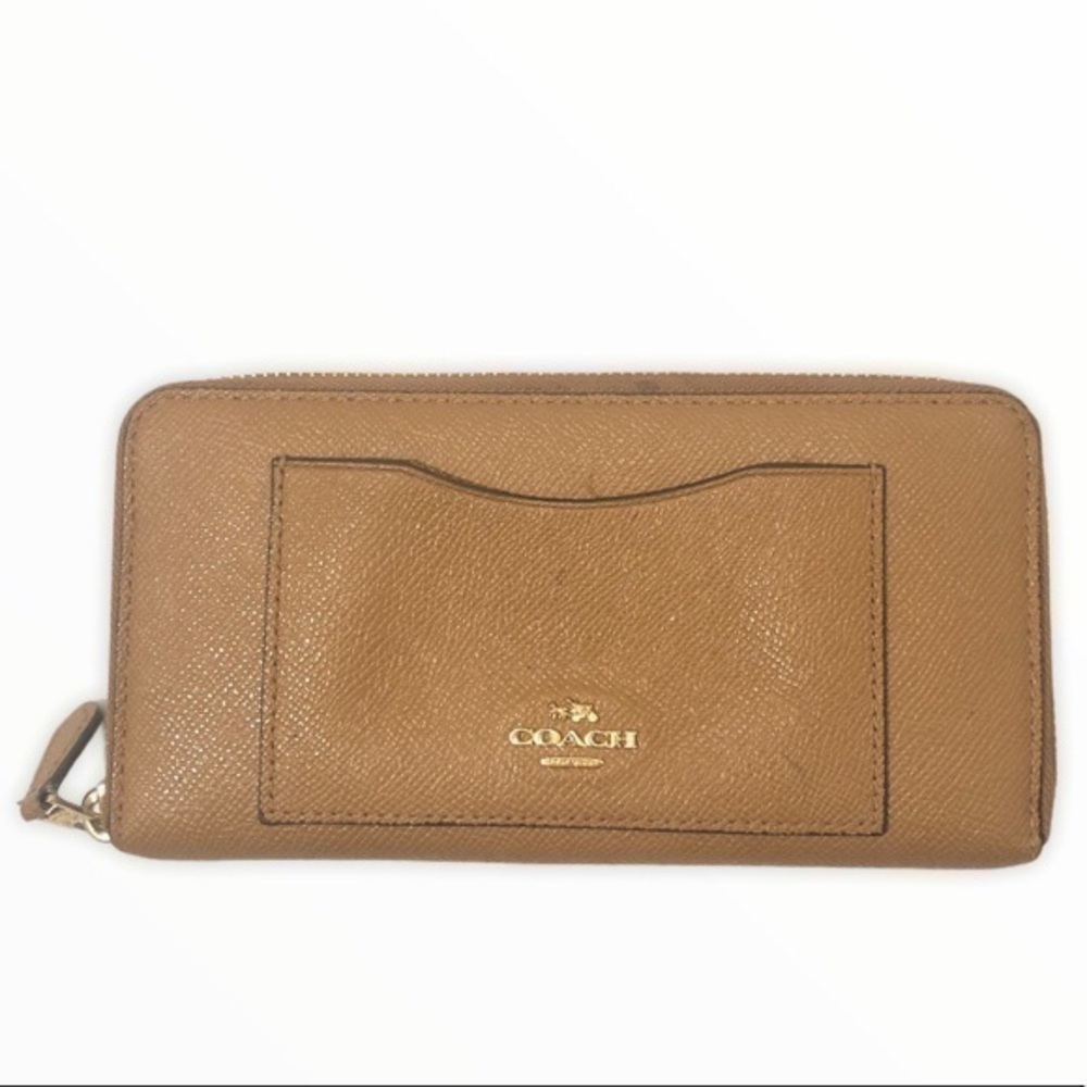 Coach light brown zipper accordion wallet